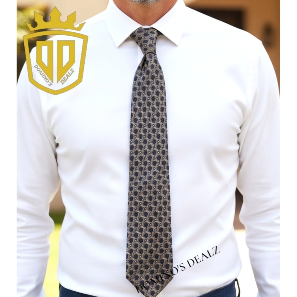 Paul Dione Silk Tie Men 4x60 Black Gold Geometric Excellent Luxury Handmade